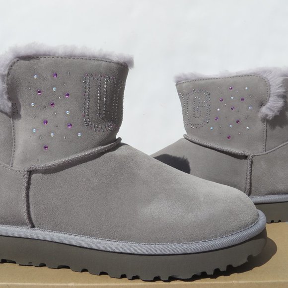 UGG Australia Boots Classic Ugg Gem Mini Womens 8 Gray SAMT NIB NEW - Picture 2 of 14